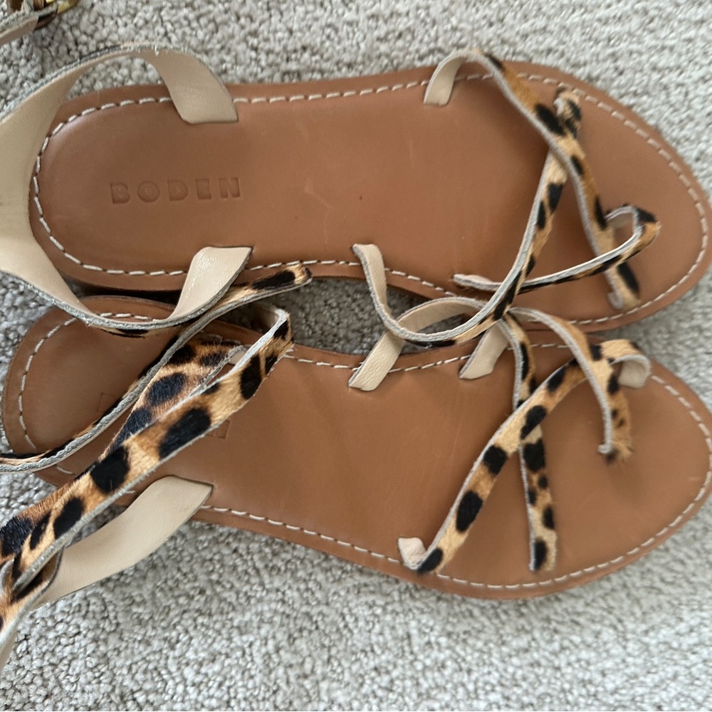 Boden Brown Tan Gladiator Sandals with Leopard Print